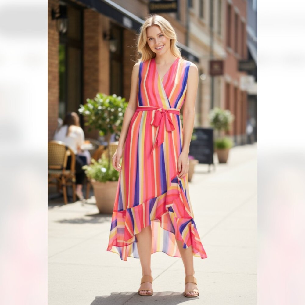 NWT JULIA JORDAN X Nordstrom Stripe Midi Dress In Multi Belted Nautical
